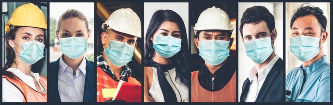 different professions wearing masks